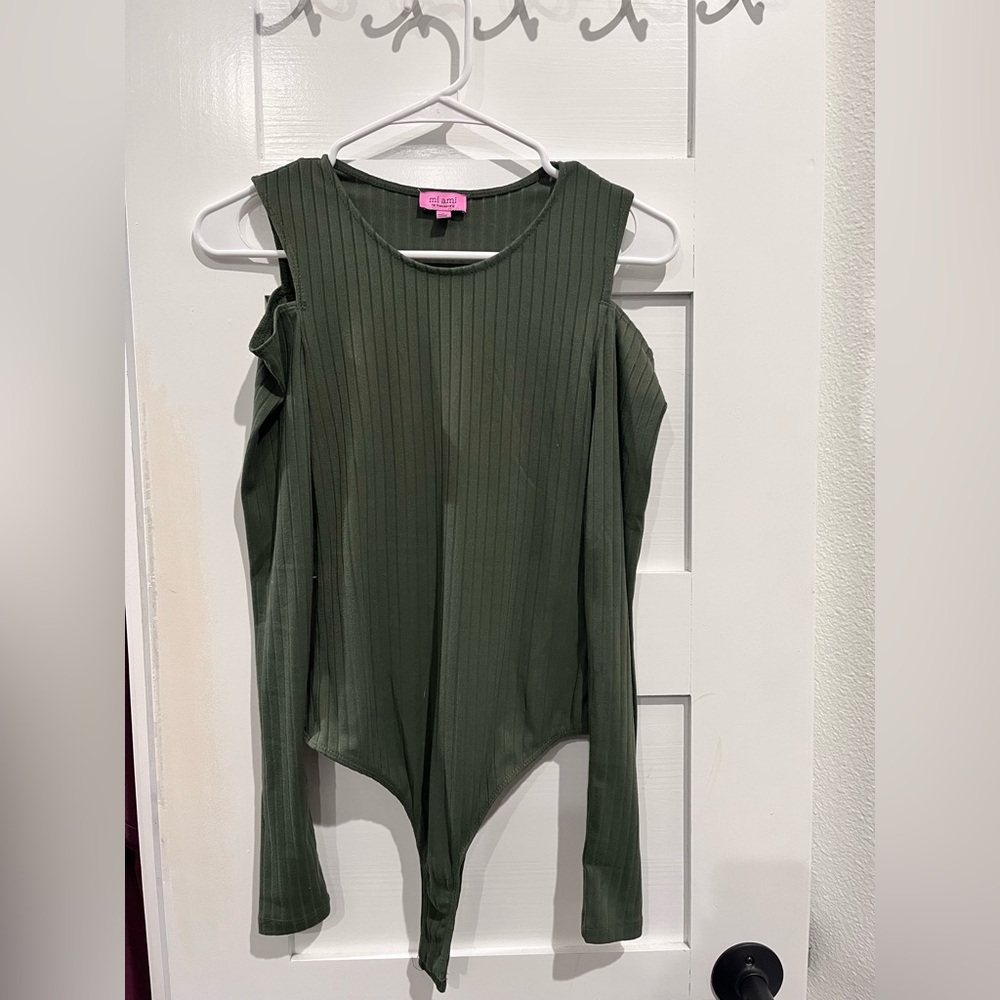 Off the shoulder body suit, olive green, small